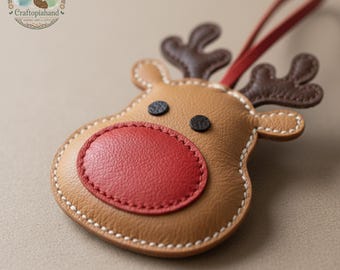 Handmade Leather Reindeer Bag Charm | Christmas Ornament