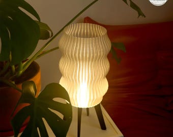 Wavy Ribbed Table Lamp | Mid Century Modern Tripod Nightstand Light
