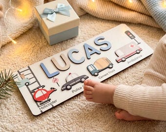 Animals Wooden Name Puzzle, 0-3 Years Old Personalized Gift, Journey Collection My Lima Wood