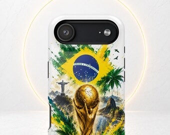 Brazil Football Watercolor iPhone Case, Championship Trophy Tropical Art Cover