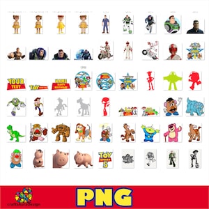 May include: A digital collection of Toy Story character illustrations, including Buzz Lightyear, Woody, Jessie, Rex, Slinky Dog, Hamm, Mr. Potato Head, and Lotso. The set features various poses, silhouettes, and birthday-themed graphic designs.