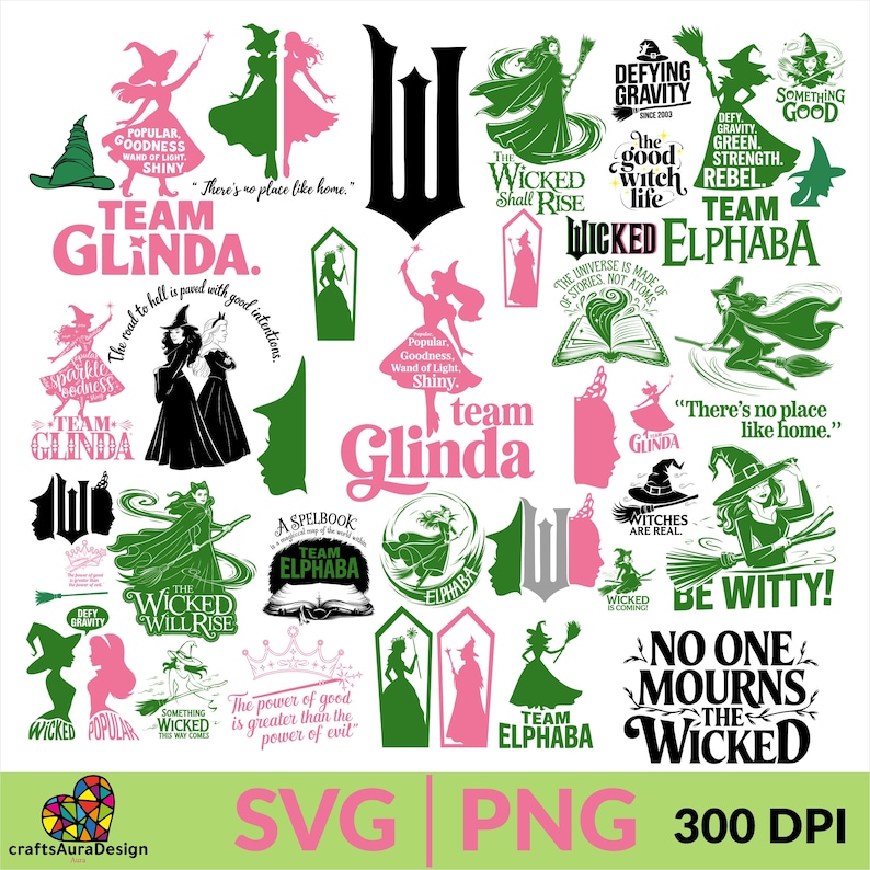 Onda karaktärer SVG & PNG-paket, Elphaba, Emerald Witch (digital nedladdning) bild 5