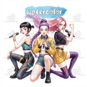 300 Watercolor Kp - op - Png BUNDLE, Hun - trix SVG Alphabet, Glitter Icon, Demon Rumi Hun-ters Mira-Zoey-Girl Dinner-Saja Boys Girls fans image 3