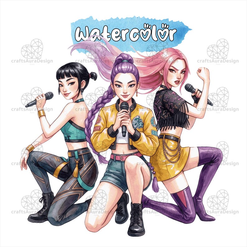 300 Watercolor Kp - op - Png BUNDLE, Hun - trix SVG Alphabet, Glitter Icon, Demon Rumi Hun-ters Mira-Zoey-Girl Dinner-Saja Boys Girls fans image 3