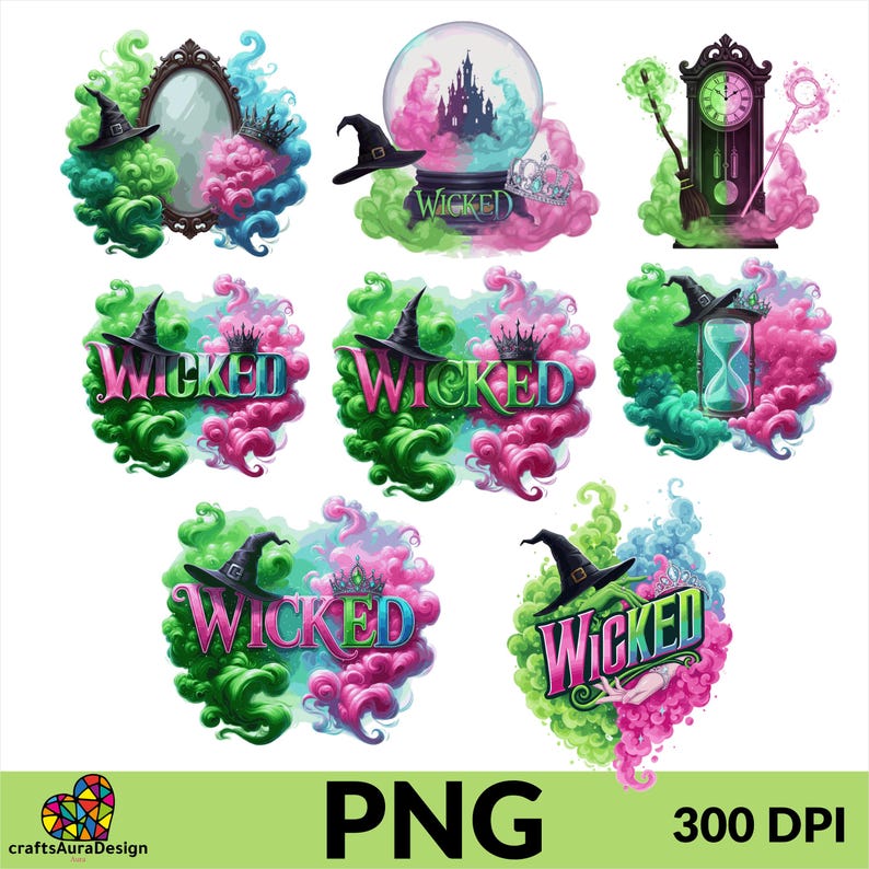 Onda karaktärer SVG & PNG-paket, Elphaba, Emerald Witch (digital nedladdning) bild 3