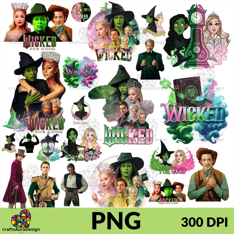 Onda karaktärer SVG & PNG-paket, Elphaba, Emerald Witch (digital nedladdning) bild 2