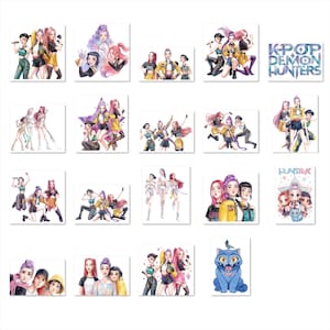 May include: A collection of watercolor illustrations featuring stylized depictions of a K-Pop group. The images showcase the group members in various poses and outfits, with vibrant colors and dynamic compositions. Some images include text.