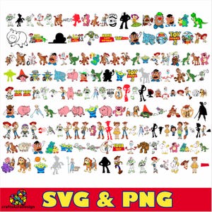 May include: A digital collection of various colorful cartoon character illustrations, silhouettes, and text graphics featuring space rangers, cowboys, pigs, aliens, and dinosaurs, with the text SVG & PNG at the bottom of the image.