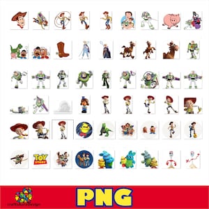 May include: A collection of digital stickers featuring various characters from the Toy Story franchise, including Woody, Buzz Lightyear, Jessie, Rex, Hamm, and Forky, displayed in a grid layout with the Toy Story logo and a PNG label at the bottom.
