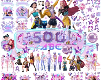 PNG- en SVG-bundel + lettertype, K-pop feestelementen, Demon PNG Hunters Instant, shirt, taarttopper, verjaardag - Digitale download trix