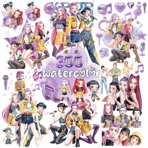300 Watercolor Kp - op - Png BUNDLE, Hun - trix SVG Alphabet, Glitter Icon, Demon Rumi Hun-ters Mira-Zoey-Girl Dinner-Saja Boys Girls fans image 2