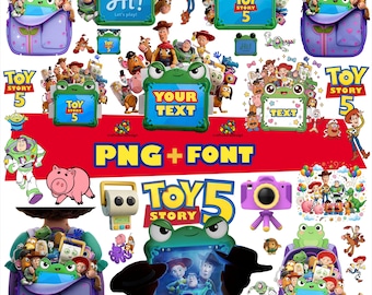 Nuevo paquete de imágenes PNG de Toy Story 5, Buzz Lightyear, Woody y Jessie PNG, alfabeto, diseño de camiseta de cumpleaños de Toy Story, imágenes prediseñadas de Toy Story - Descarga instantánea