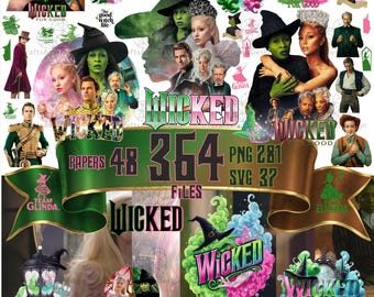 Paquete de personajes malvados en SVG y PNG: Elphaba, Bruja Esmeralda (Descarga digital)