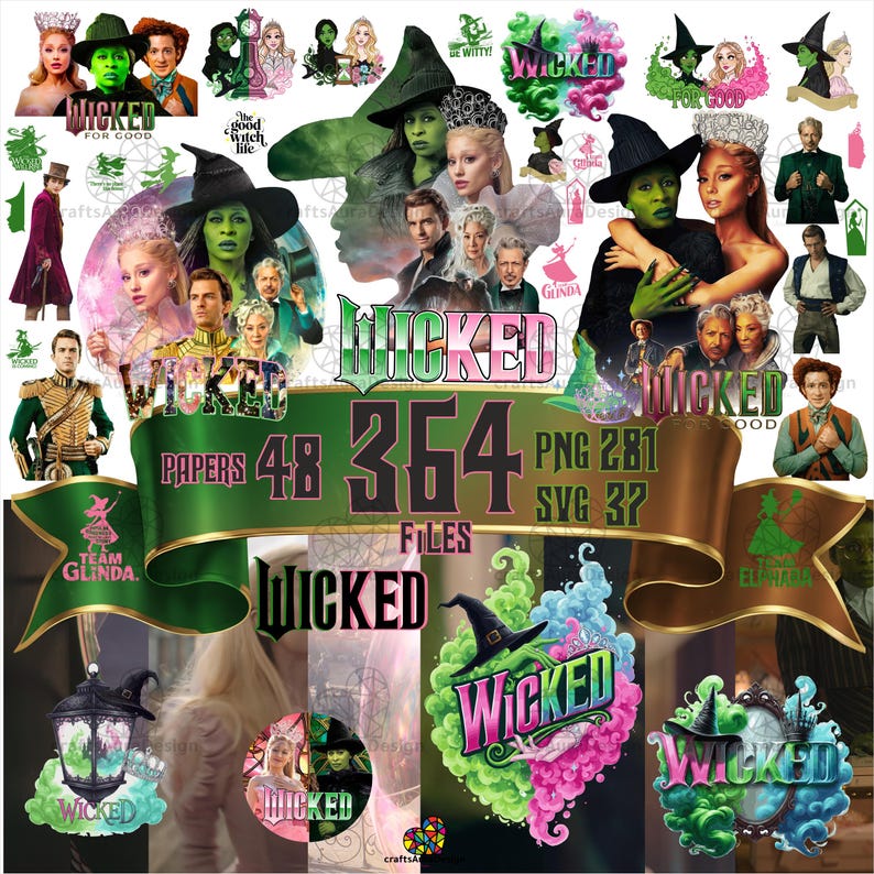 Onda karaktärer SVG & PNG-paket, Elphaba, Emerald Witch (digital nedladdning) bild 1