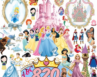 Prinsessa Mega Bundle 800+ SVG PNG-filer, Sagoprinsessa Clipart, Födelsedagsfestdekor, Tecknad Prinsessa Digital Nedladdning
