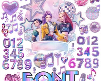 300 Watercolor Kp - op - Png BUNDLE, Hun - trix SVG Alphabet, Glitter Icon, Demon Rumi Hun-ters Mira-Zoey-Girl Dinner-Saja Boys Girls fans