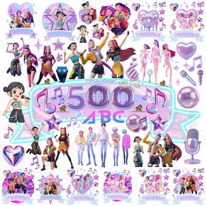 NIEUWE Kpop Png-BUNDEL, Huntrix SVG-alfabet, glitterpictogram, Demon Hunters Rumi, Mira, Zoey, Girl Dinner, Saja Boys Girls-fans, digitale download