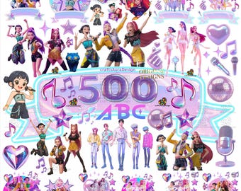 Nuevo paquete de PNG de Kpop, alfabeto SVG de Huntrix, icono brillante, cazadores de demonios Rumi, Mira+Zoey, cena de chicas, fans de Saja Boys Girls - descarga digital
