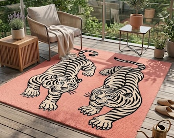 Handmade Tiger Tufted Rug, Modern Jungle Animal Print Area Carpet