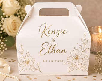 Wedding Favor Box, Personalized Bridal Shower Favors, Elegant Floral Gable Box, Custom Reception Treat Packaging