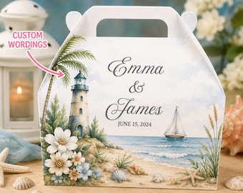 Coastal Wedding Favor Box, Beach Wedding Treat Box, Lighthouse Party Favors, Personalized Bridal Shower Gable Box Custom