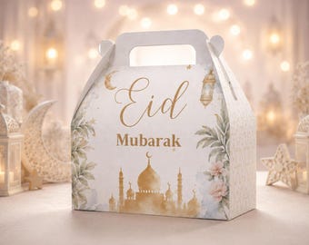 Elegant Eid Mubarak Gable Box Favor Box, Luxury Ramadan Party Treat Box, Islamic Eid Party Favor Box, Muslim Celebration