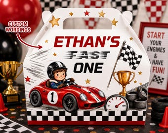 Racing Car Birthday Gable Box, Fast One, Two Fast, Watercolor Race Car Party Favor, Kids Racing Decor