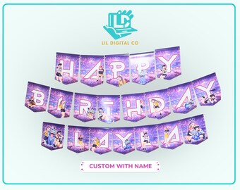 K-Pop Girl Birthday Banner, Music Dance Party Decor, K-Pop Star Theme (Printable)