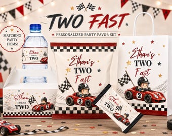 Two Fast Birthday Bundle, Race Car Party Favor Templates (Digital Download)