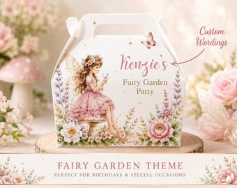 Scatola portaconfetti personalizzata a tema giardino delle fate, portadolcetti per compleanno a tema bosco incantato, confezione regalo personalizzata a tema farfalle, ricordo floreale.