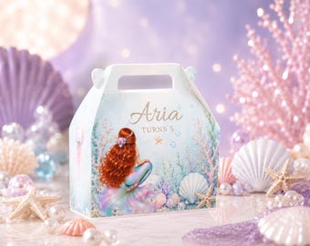 Mermaid Birthday Personalized Favor Box, Under Sea Party Give Aways, Pastel Ocean Gable Packaging, Personalized Girls Celebration