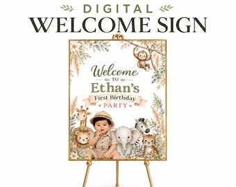 Custom Safari Welcome Sign Digital Download | Personalized Jungle Birthday Welcome Poster | Wild One Party Entrance Sign | MADE-TO-ORDER