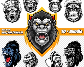 Gorilla SVG Bundle, Angry Gorilla Head Designs, Gorilla Clipart Png Ai Eps Pdf, Esports Logo, Cricut Files