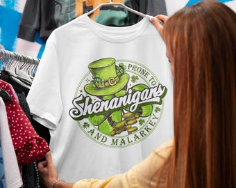 Shenanigans St. Patrick's Tee | Leprechaun Hat, Beer, Shamrock Design