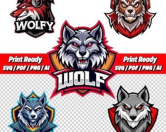 Wolf Logo SVG Bundle, Wolf Pack Svg, Wolf Moon Svg, Howling Wolf Svg, Esports Wolf Mascot Logo, Tribal Wolf Svg, Print Ready Files
