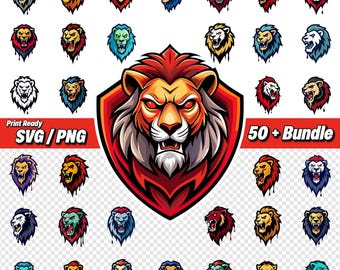 Lion SVG Bundle, Roaring Lion Clipart, Lion Head SVG, Lion Silhouette, Wild Animal Vector, Jungle King Cricut, Lion Face Print Ready