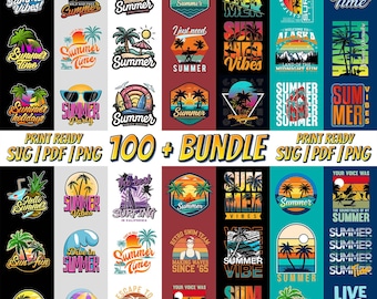 100+ Summer Vibes PNG Bundle | Retro Beach Sunset Graphics | Tropical Vacation Shirt Designs | Svg Png Pdf Sublimation