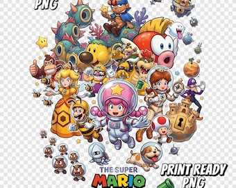 Super Mario Galaxy Inspired  PNG | Mario Clipart | Gamer T-Shirt Design | Instant Download | Colorful Space Gamer Design | Instant Download