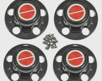 4pcs 1980-1996 FORD F150 BRONCO VAN Matte Black Wheel Hub Center Caps Red
