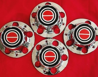 4pcs. 1990-1996 F150 Bronco Wheel Hub CHROME RED Center Caps NEW w/ Screws