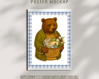 Whimsical Bear Nursery Wall Art Printable | Woodland Animal Illustration | Storybook Bear Art Digital Download