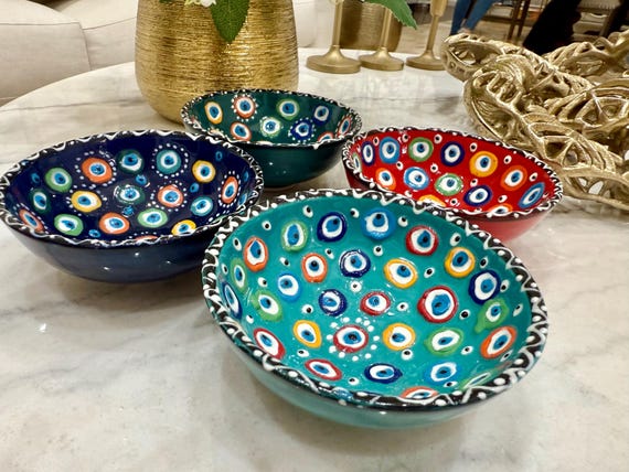 Evil Eye Colorful Hand Made Ceramic Bowls - Sets of 2 and 4