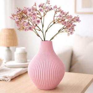 Gini Vase 3D Print File, Modern Grooved Vase STL & 3MF, Designer Vase, Solid Decorative Vase, Without Supports