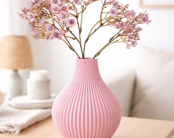 Gini Vase 3D Print File, Modern Grooved Vase STL & 3MF, Designer Vase, Solid Decorative Vase, Without Supports