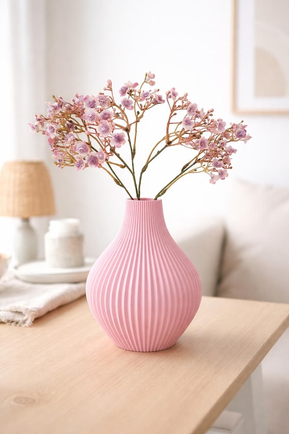 Gini Vase 3D Druck Datei, Moderne Rillen Vase STL & 3MF, Designer Vase, Massive Deko Vase, Ohne Supports