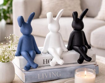 Shelf-sitter Easter bunny 3D print file, FuzzySkin bunny STL & 3MF, sitting decorative bunny, Easter decoration, without AMS