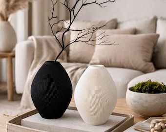 Grooved Vase 3D Print File, Minimalist Design Vase STL & 3MF, Modern Decorative Vase, Without Supports