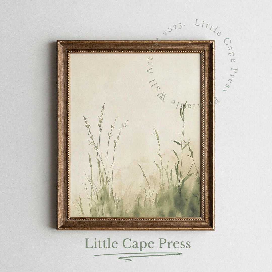 Printable Cottagecore Wild Grasses Painting - Tranquil Botanical Art ...