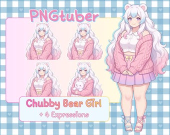 Chubby Bear Girl PNGtuber Model | Plus Size Pastel Anime Avatar | Kemonomimi Streamer | Veadotube Mini Ready