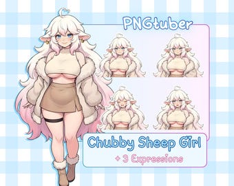 Chubby Sheep Girl PNGtuber | Curvy Anime Avatar | White Hair Kemonomimi | Veadotube Mini Ready Streamer